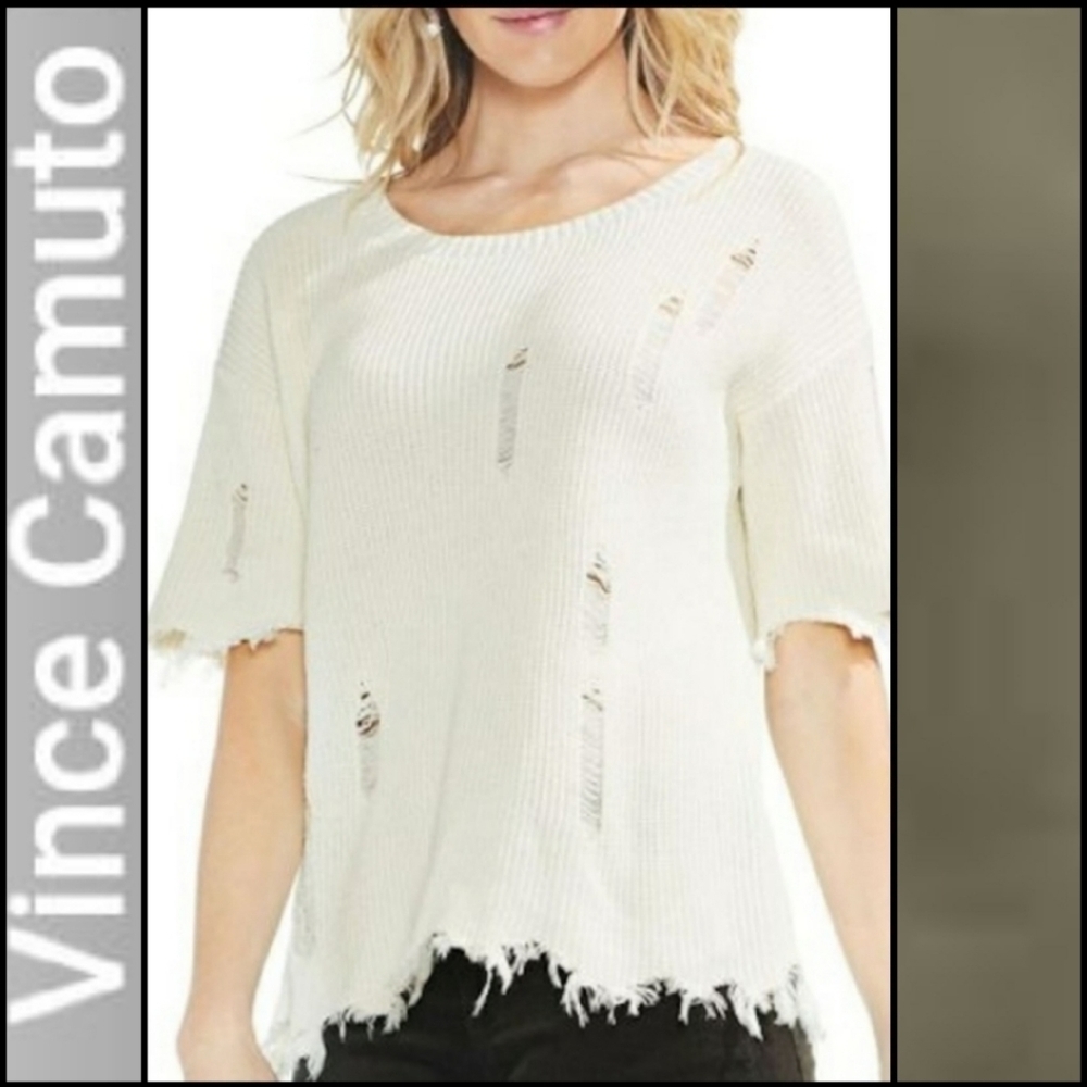 VINCE CAMUTO Olive Green Distressed Sweater!